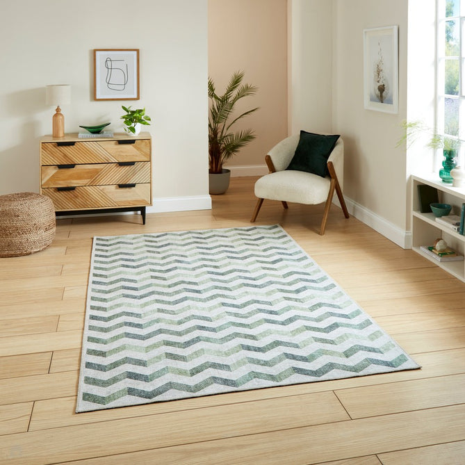 Washable Coral H1059 Modern Geometric Lightweight Printed Polyester Flatweave Green Rug-Think Rugs-Rug Love - The Most Loved Rug Store