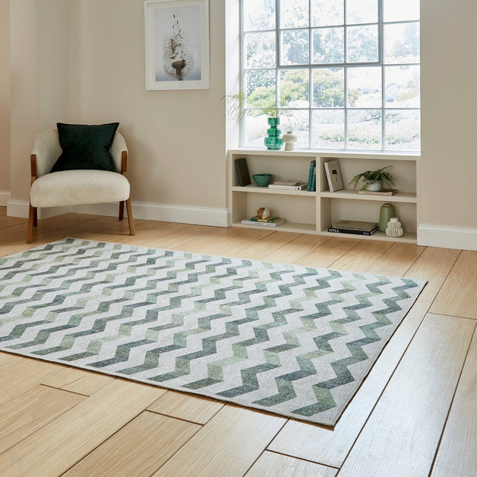 Washable Coral H1059 Modern Geometric Lightweight Printed Polyester Flatweave Green Rug-Think Rugs-Rug Love - The Most Loved Rug Store