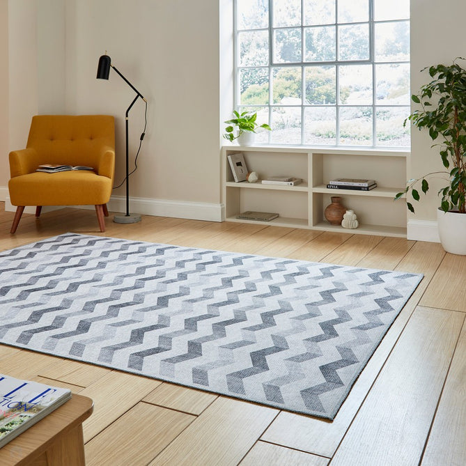 Washable Coral H1059 Modern Geometric Lightweight Printed Polyester Flatweave Grey Rug-Think Rugs-Rug Love - The Most Loved Rug Store