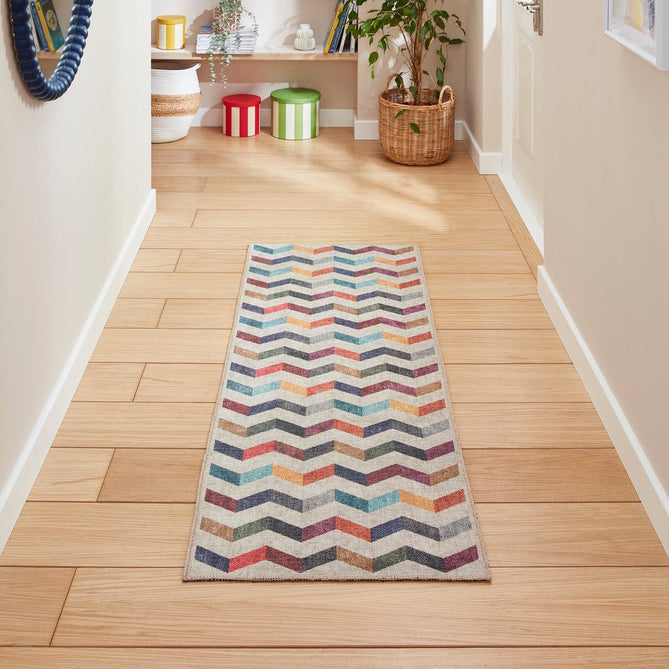 Washable Coral H1059 Modern Geometric Lightweight Printed Polyester Flatweave Multi Rug-Think Rugs-Rug Love - The Most Loved Rug Store