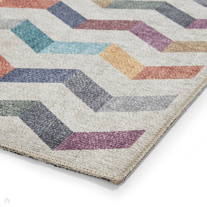Washable Coral H1059 Modern Geometric Lightweight Printed Polyester Flatweave Multi Runner-Think Rugs-Rug Love - The Most Loved Rug Store