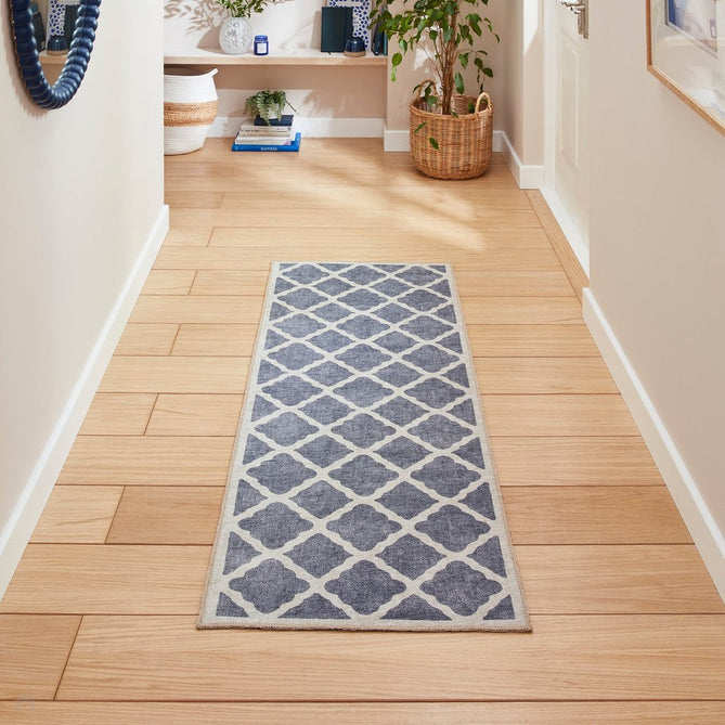 Washable Coral H1063 Modern Geometric Lightweight Printed Polyester Flatweave Blue Rug-Think Rugs-Rug Love - The Most Loved Rug Store