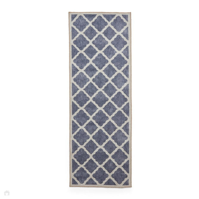 Washable Coral H1063 Modern Geometric Lightweight Printed Polyester Flatweave Blue Rug-Think Rugs-Rug Love - The Most Loved Rug Store