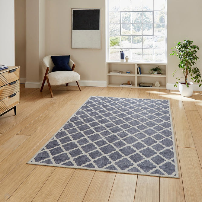 Washable Coral H1063 Modern Geometric Lightweight Printed Polyester Flatweave Blue Rug-Think Rugs-Rug Love - The Most Loved Rug Store