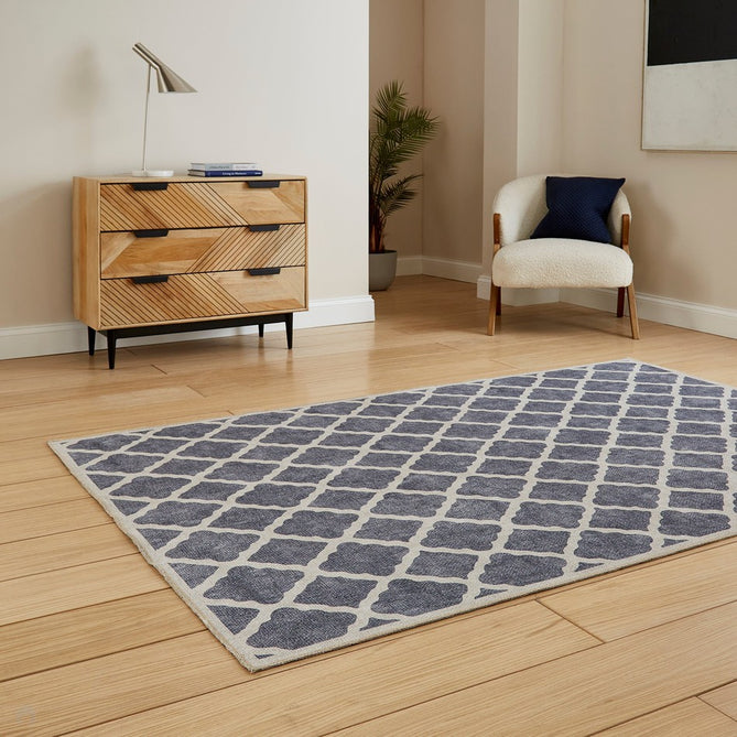 Washable Coral H1063 Modern Geometric Lightweight Printed Polyester Flatweave Blue Rug-Think Rugs-Rug Love - The Most Loved Rug Store