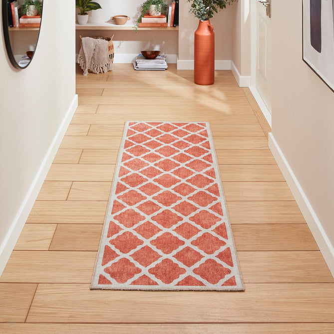 Washable Coral H1063 Modern Geometric Lightweight Printed Polyester Flatweave Orange Rug-Think Rugs-Rug Love - The Most Loved Rug Store