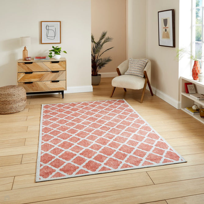 Washable Coral H1063 Modern Geometric Lightweight Printed Polyester Flatweave Orange Rug-Think Rugs-Rug Love - The Most Loved Rug Store