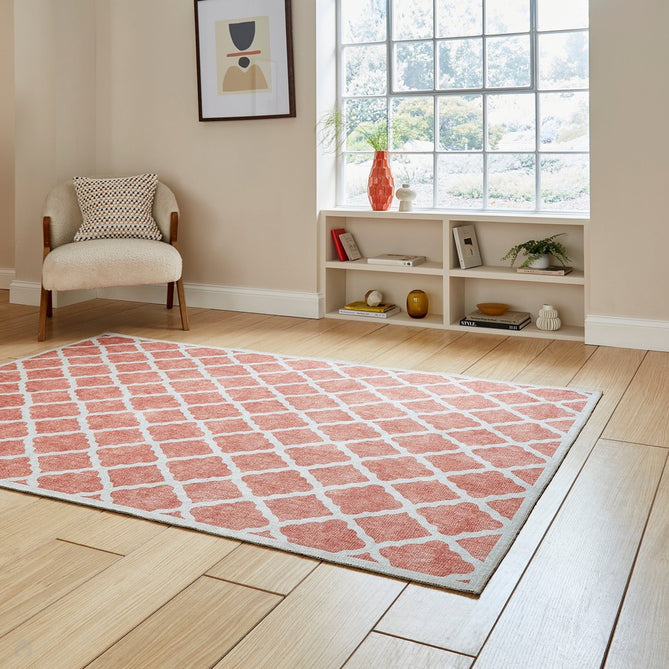 Washable Coral H1063 Modern Geometric Lightweight Printed Polyester Flatweave Orange Rug-Think Rugs-Rug Love - The Most Loved Rug Store