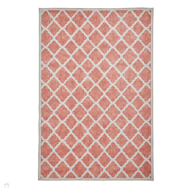 Washable Coral H1063 Modern Geometric Lightweight Printed Polyester Flatweave Orange Rug-Think Rugs-Rug Love - The Most Loved Rug Store