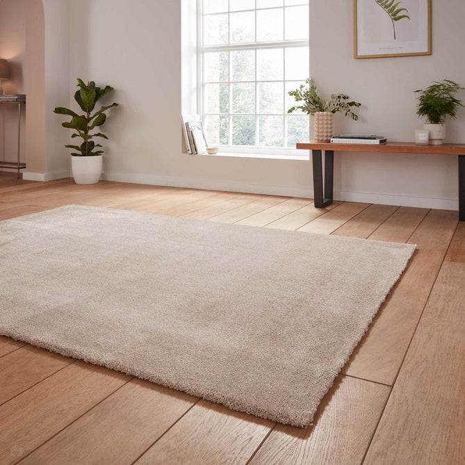 Washable Cove Sleek Low Pile Texture Soft Plain Polyproplene Shaggy Beige Rug-Think Rugs-Rug Love - The Most Loved Rug Store