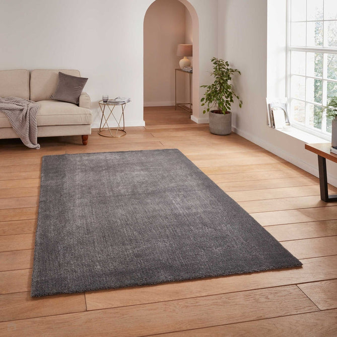 Washable Cove Sleek Low Pile Texture Soft Plain Polyproplene Shaggy Charcoal Rug-Think Rugs-Rug Love - The Most Loved Rug Store