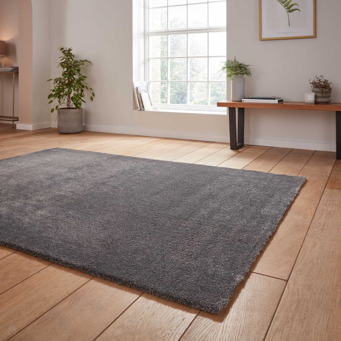 Washable Cove Sleek Low Pile Texture Soft Plain Polyproplene Shaggy Charcoal Rug-Think Rugs-Rug Love - The Most Loved Rug Store