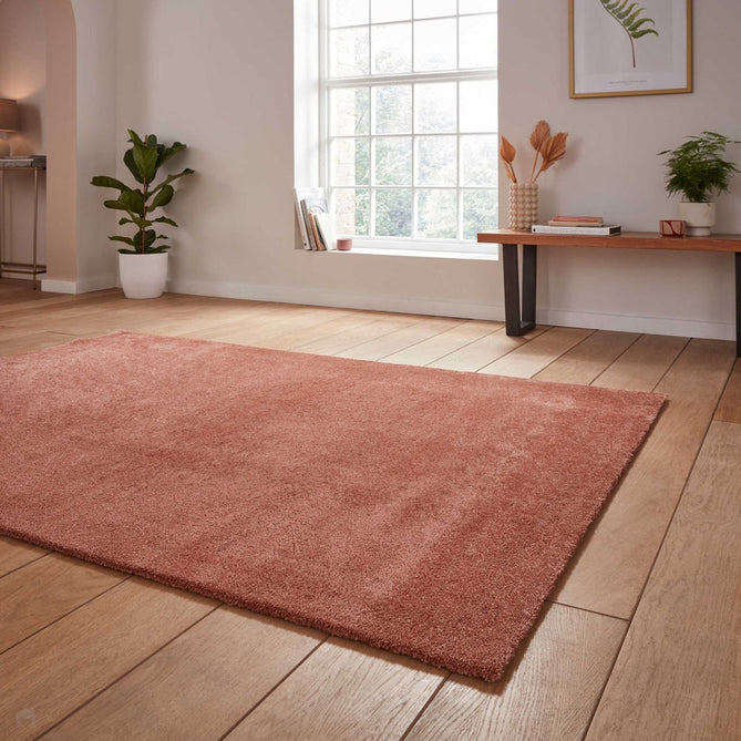 Washable Cove Sleek Low Pile Texture Soft Plain Polyproplene Shaggy Terracotta Rug-Think Rugs-Rug Love - The Most Loved Rug Store