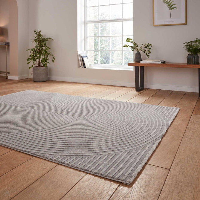 Washable Flores 1924 Modern Super-Soft Spiral Textured Polyester Pile Grey/Light Grey Rug-Think Rugs-Rug Love - The Most Loved Rug Store