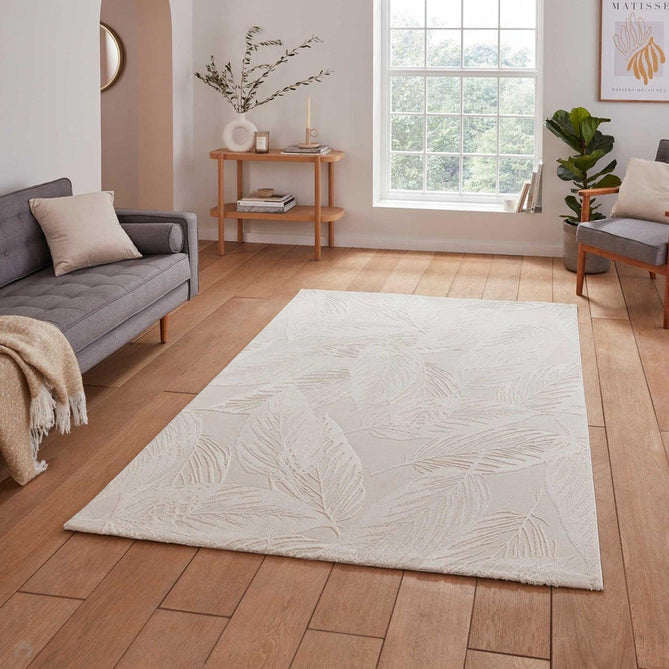 Washable Flores 1925 Modern Super-Soft Floral Leaves Verdant Textured Eco-Friendly Recycled Polyester Pile Cream/Ivory Rug-Think Rugs-Rug Love - The Most Loved Rug Store