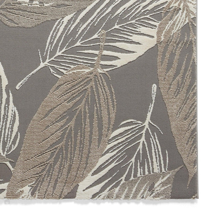 Washable Flores 1925 Modern Super-Soft Floral Leaves Verdant Textured Eco-Friendly Recycled Polyester Pile Grey/Cream/Beige Rug-Think Rugs-Rug Love - The Most Loved Rug Store