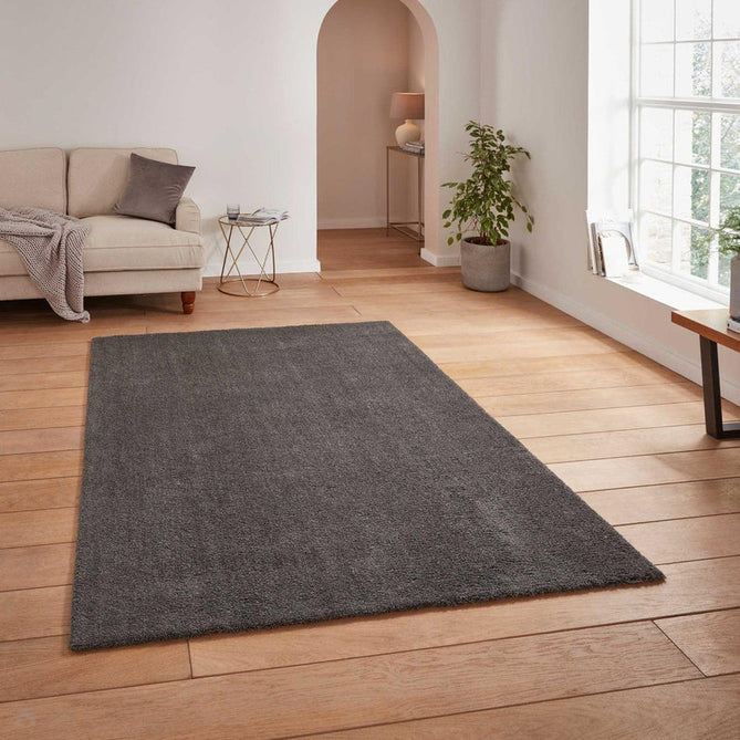 Washable Kara Plush Soft Plain Eco-Friendly Recycled Polyester Shaggy Charcoal Rug-Think Rugs-Rug Love - The Most Loved Rug Store