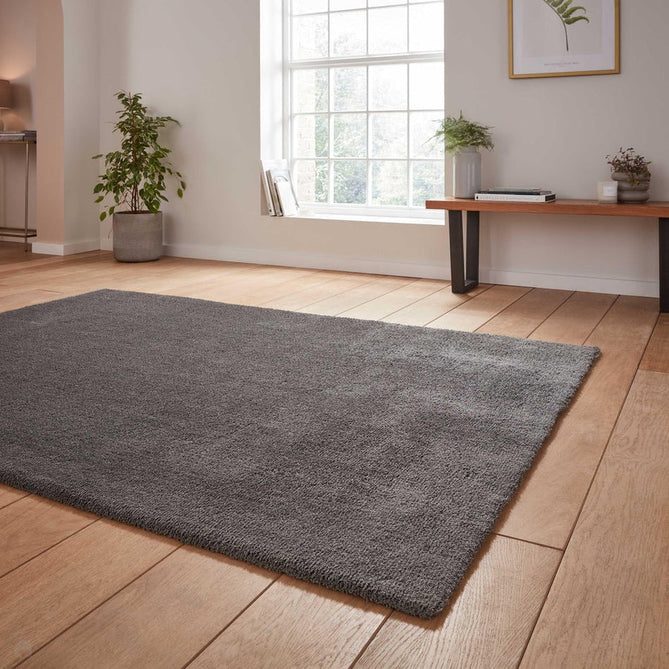 Washable Kara Plush Soft Plain Eco-Friendly Recycled Polyester Shaggy Charcoal Rug-Think Rugs-Rug Love - The Most Loved Rug Store