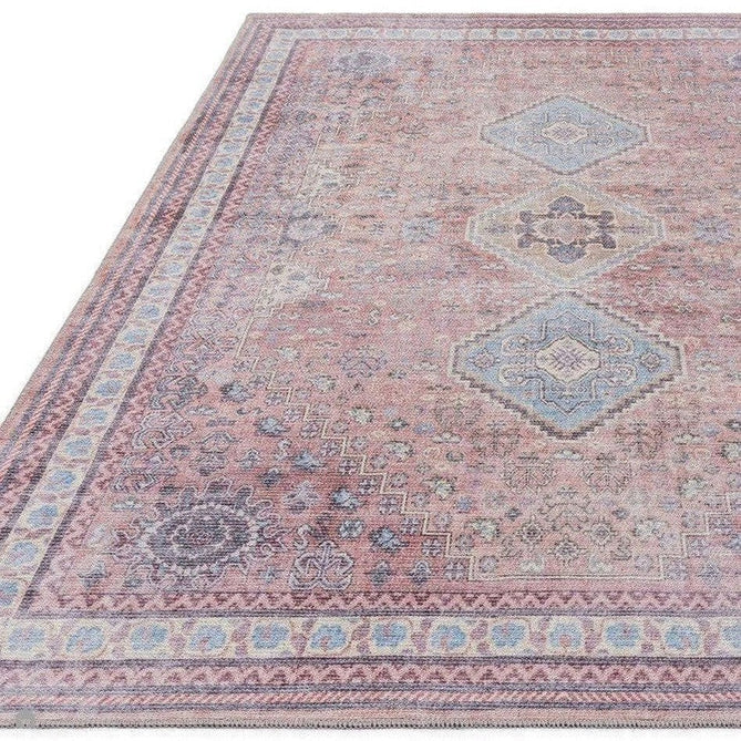 Buy Asiatic Carpets Washable Kaya Esfir KY09 Traditional Persian Vintage Distressed Floral Durable Chenille Polyester Flatweave Pink Red/Blue/Yellow/Multicolour Rug Lowest Price | Rug Love