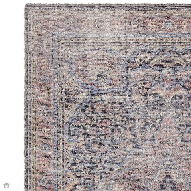 Buy Asiatic Carpets Washable Kaya Rana KY11 Traditional Persian Vintage Distressed Floral Durable Chenille Polyester Flatweave Red/Blue/Multicolourcolour Rug Lowest Price | Rug Love