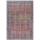 Washable Kaya Tara KY13 Traditional Persian Vintage Distressed Floral Durable Chenille Polyester Flatweave Red/Yellow/Multicolour Rug