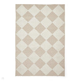 Washable Lyna J0529 Modern Harlequin Checkerboard Diamond Ribbed Soft-Touch Hi-Low Textured Polypropylene Mix Pile Beige/White Rug