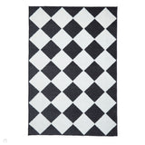 Washable Lyna J0529 Modern Harlequin Checkerboard Diamond Ribbed Soft-Touch Hi-Low Textured Polypropylene Mix Pile Charcoal/White Rug