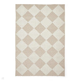 Washable Lyna J0529 Modern Harlequin Checkerboard Diamond Ribbed Soft-Touch Hi-Low Textured Polypropylene Mix Pile Cream/Beige Rug