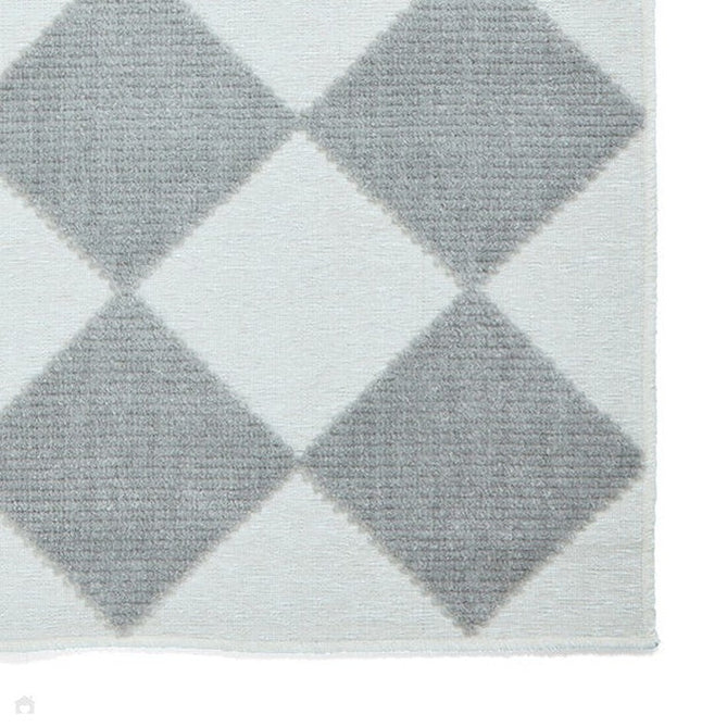 Washable Lyna J0529 Modern Harlequin Checkerboard Diamond Ribbed Soft-Touch Hi-Low Textured Polypropylene Mix Pile Cream/Grey Rug-Think Rugs-Rug Love - The Most Loved Rug Store