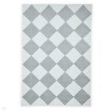 Washable Lyna J0529 Modern Harlequin Checkerboard Diamond Ribbed Soft-Touch Hi-Low Textured Polypropylene Mix Pile Cream/Grey Rug