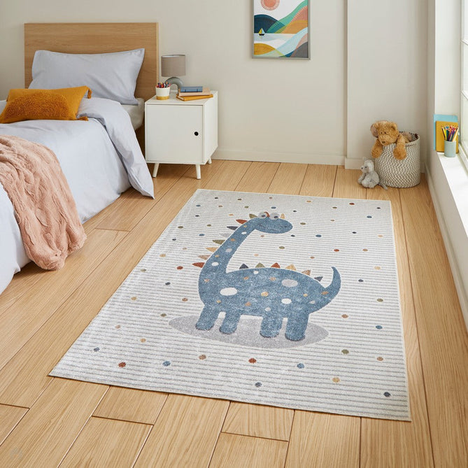 Washable Vida Kids Dinosaur Flatweave Multicolour Rug-Think Rugs-Rug Love - The Most Loved Rug Store