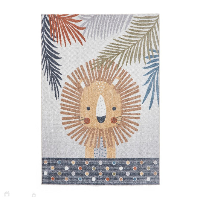 Washable Vida Kids Lion Flatweave Multicolour Rug 120 x 170 cm-Shop Returns-Rug Love - The Most Loved Rug Store