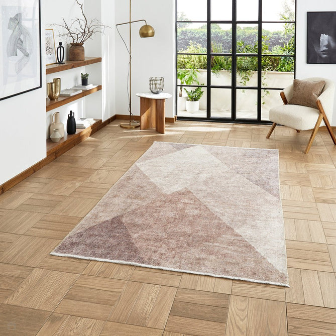 Washable Whisper H1065 Modern Abstract Textured Soft-Touch Printed Polyester Flatweave Beige/Brown Rug-Think Rugs-Rug Love - The Most Loved Rug Store