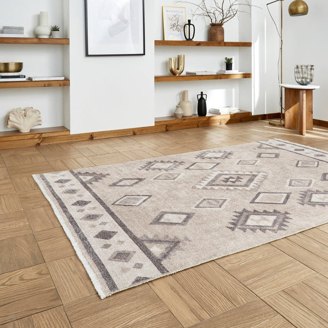 Washable Whisper H1066 Modern Abstract Textured Soft-Touch Printed Polyester Flatweave Beige Rug-Think Rugs-Rug Love - The Most Loved Rug Store