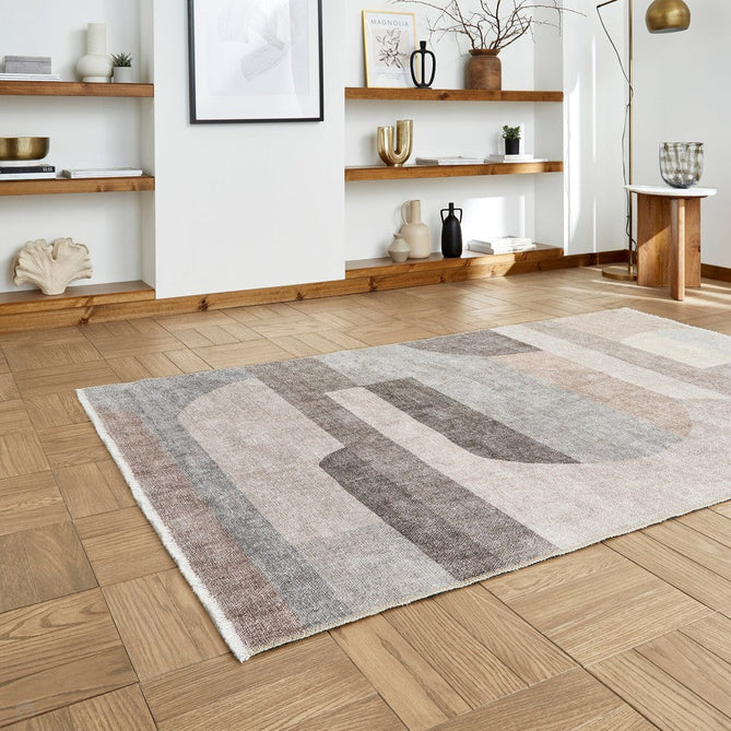 Washable Whisper H1068 Modern Abstract Textured Soft-Touch Printed Polyester Flatweave Beige Rug-Think Rugs-Rug Love - The Most Loved Rug Store