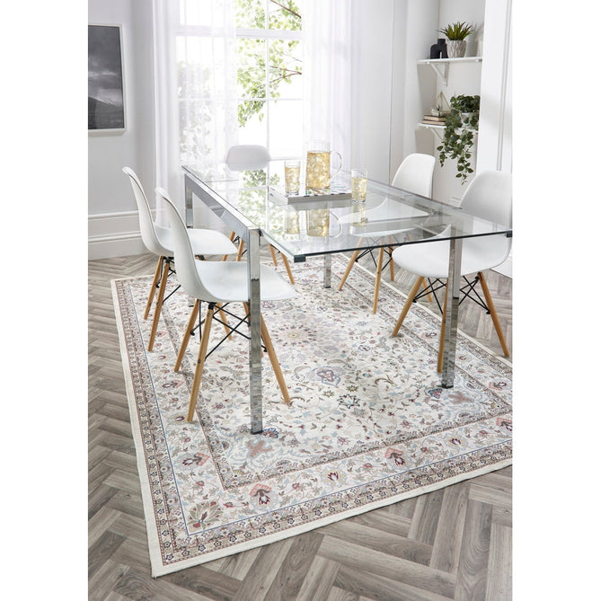 Washable Windsor Traditional Floral Border Flatweave Natural Rug-Origins-Rug Love - The Most Loved Rug Store