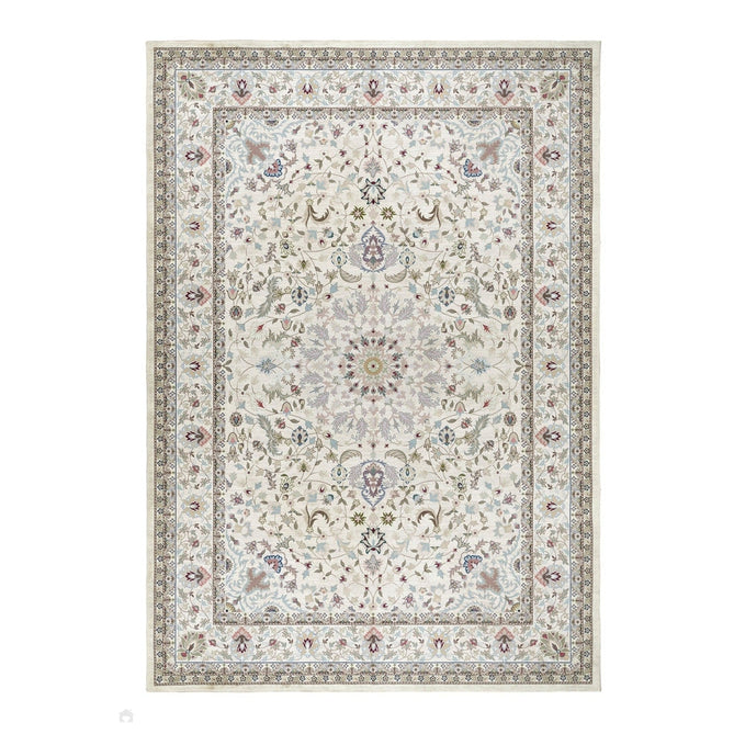 Washable Windsor Traditional Floral Border Flatweave Natural Rug-Origins-Rug Love - The Most Loved Rug Store