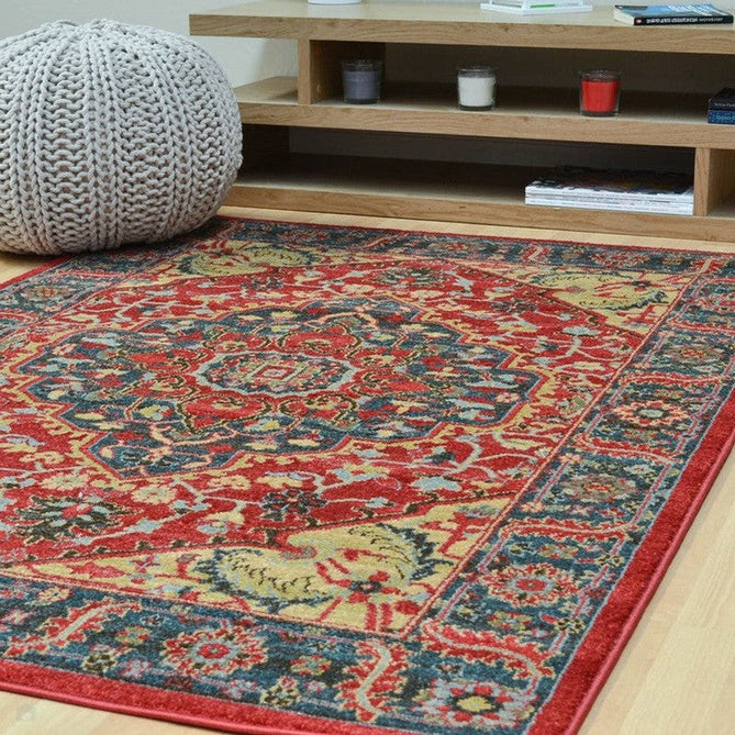 Windsor WIN08 Traditional Classic Floral Vine Medallion Border Red/Navy/Beige/Multicolour Rug-Asiatic Carpets-Rug Love - The Most Loved Rug Store