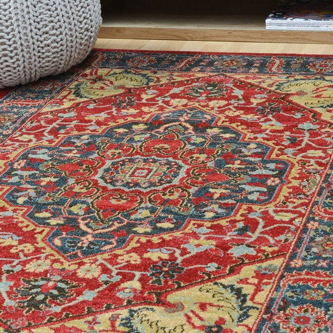 Windsor WIN08 Traditional Classic Floral Vine Medallion Border Red/Navy/Beige/Multicolour Rug-Asiatic Carpets-Rug Love - The Most Loved Rug Store