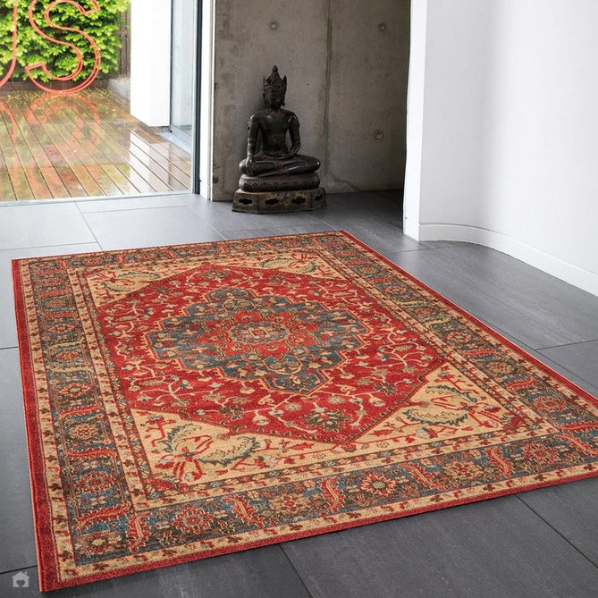 Windsor WIN08 Traditional Classic Floral Vine Medallion Border Red/Navy/Beige/Multicolour Rug-Asiatic Carpets-Rug Love - The Most Loved Rug Store