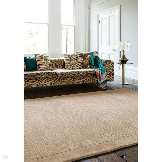 York Modern Plain Textured Subtle Ribbed Stripe Contrast Smooth Border Hand-Woven Wool Beige Rug-Asiatic Carpets-Rug Love - The Most Loved Rug Store