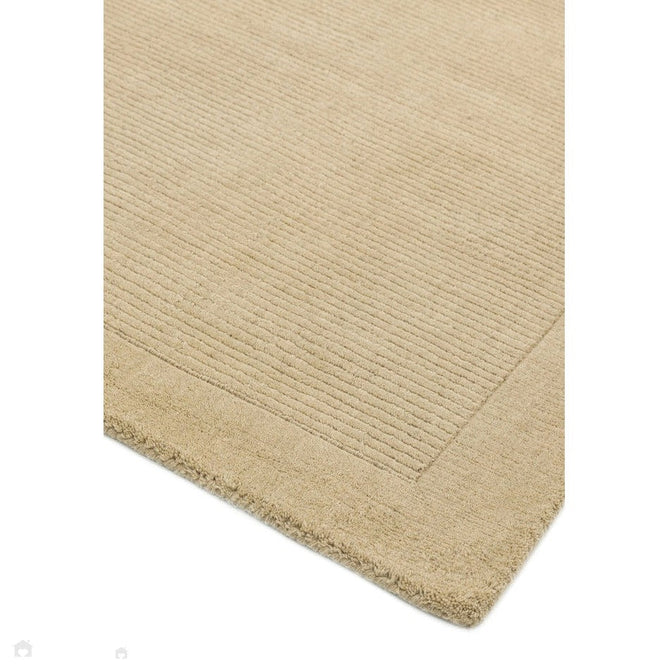 York Modern Plain Textured Subtle Ribbed Stripe Contrast Smooth Border Hand-Woven Wool Beige Rug-Asiatic Carpets-Rug Love - The Most Loved Rug Store