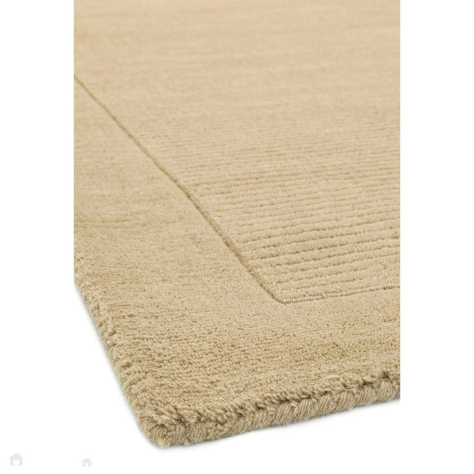 York Modern Plain Textured Subtle Ribbed Stripe Contrast Smooth Border Hand-Woven Wool Beige Rug-Asiatic Carpets-Rug Love - The Most Loved Rug Store