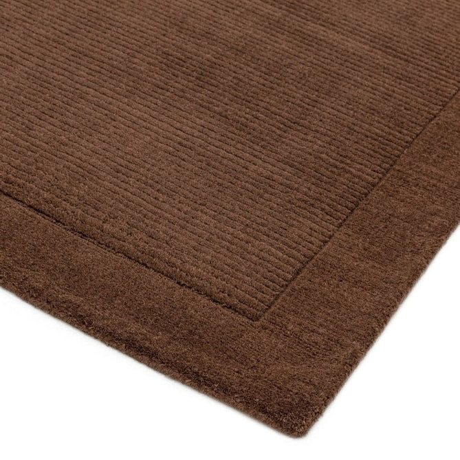 York Modern Plain Textured Subtle Ribbed Stripe Contrast Smooth Border Hand-Woven Wool Chocolate Rug-Asiatic Carpets-Rug Love - The Most Loved Rug Store