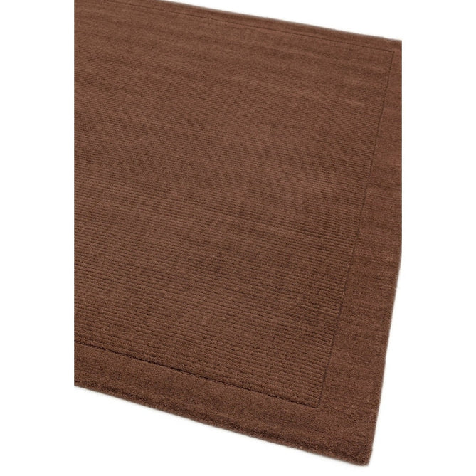 York Modern Plain Textured Subtle Ribbed Stripe Contrast Smooth Border Hand-Woven Wool Chocolate Rug-Asiatic Carpets-Rug Love - The Most Loved Rug Store