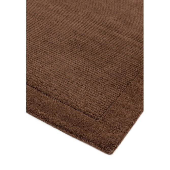 York Modern Plain Textured Subtle Ribbed Stripe Contrast Smooth Border Hand-Woven Wool Chocolate Rug-Asiatic Carpets-Rug Love - The Most Loved Rug Store