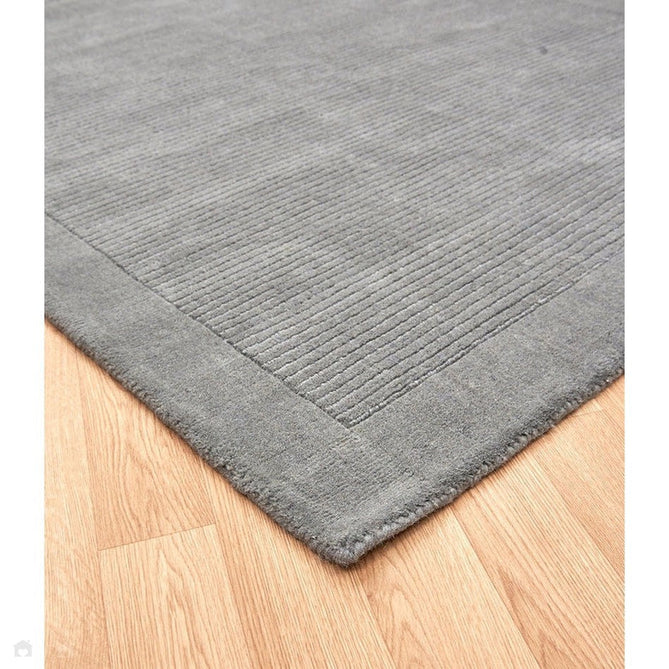 York Modern Plain Textured Subtle Ribbed Stripe Contrast Smooth Border Hand-Woven Wool Grey Rug-Asiatic Carpets-Rug Love - The Most Loved Rug Store