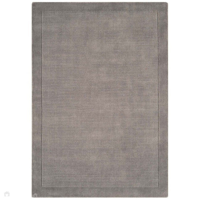 York Modern Plain Textured Subtle Ribbed Stripe Contrast Smooth Border Hand-Woven Wool Grey Rug-Asiatic Carpets-Rug Love - The Most Loved Rug Store