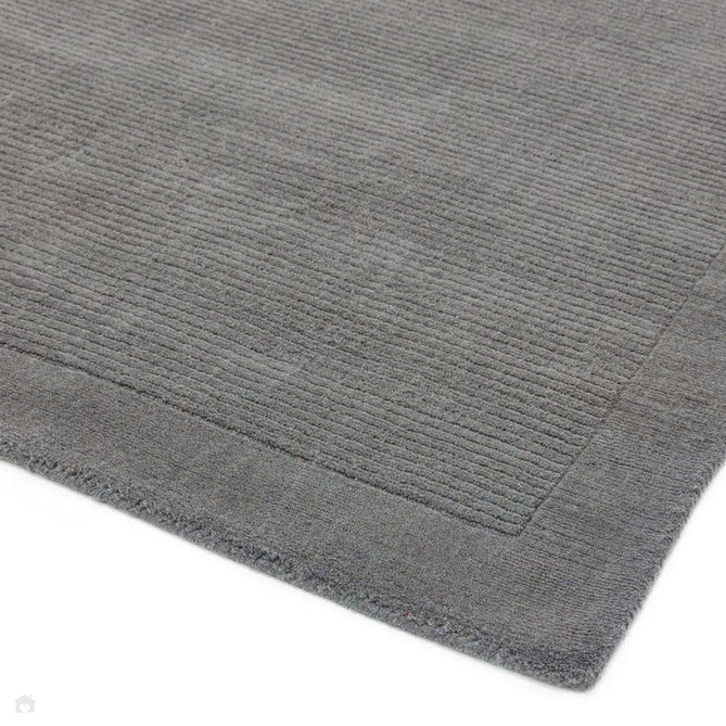 York Modern Plain Textured Subtle Ribbed Stripe Contrast Smooth Border Hand-Woven Wool Grey Rug-Asiatic Carpets-Rug Love - The Most Loved Rug Store