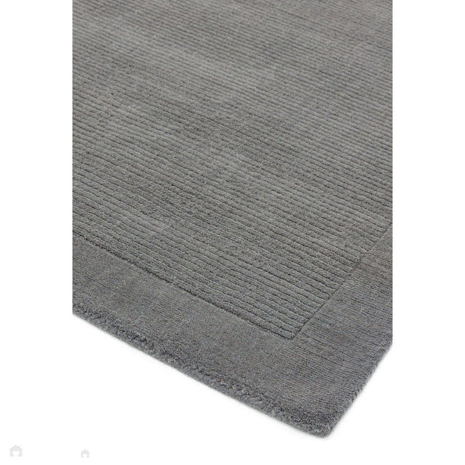 York Modern Plain Textured Subtle Ribbed Stripe Contrast Smooth Border Hand-Woven Wool Grey Rug-Asiatic Carpets-Rug Love - The Most Loved Rug Store